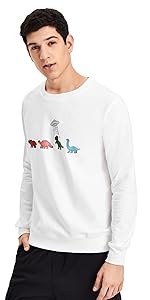 Men&#39;s Cartoon Dinosaur Graphic Print Long Sleeve Round Neck Sweatshirt