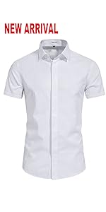 VANCOOG Mens Short Sleeve Dress Shirt