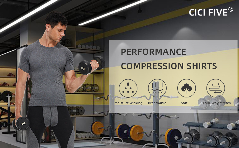 Men''s Compression Shirt Short Sleeve Athletic Workout T Shirt Undershirts Baselayer Gym Tops