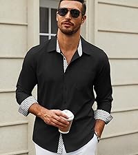 COOFANDY Men''s Long Sleeve Button  Business Casual Wrinkle Free Untucked Stretch Shirts