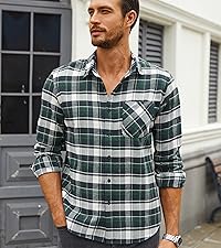 Men&#39;s Flannel Long Sleeve Shirts Button Down Plaid Shirt Casual Cotton Collared Shirt Jacket