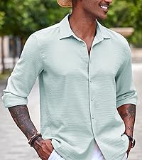 COOFANDY Men''s Casual Long Sleeve Button Down Shirt Textured Wrinkle-Free Untucked Shirt