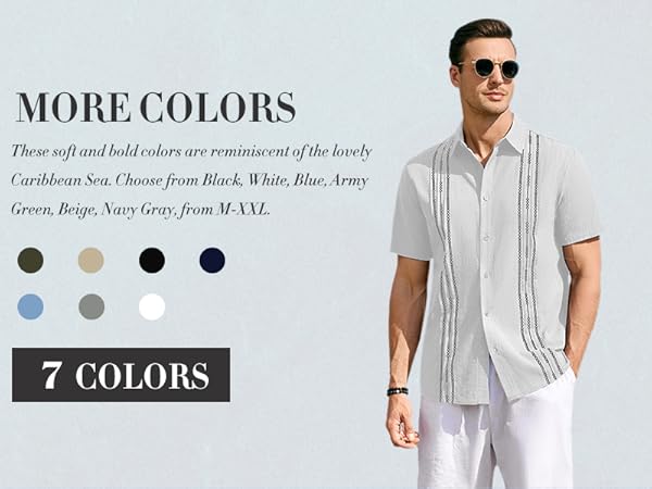 Mens Short Sleeve Guayabera Shirts Linen Cotton Button Down Cuban Wedding Shirt Summer Tops