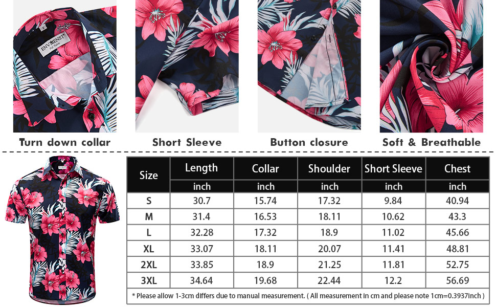 Mens Hawaiian shirts Mens Hawaiian Printed Shirt Summer Casual Short Sleeve Aloha Shirt