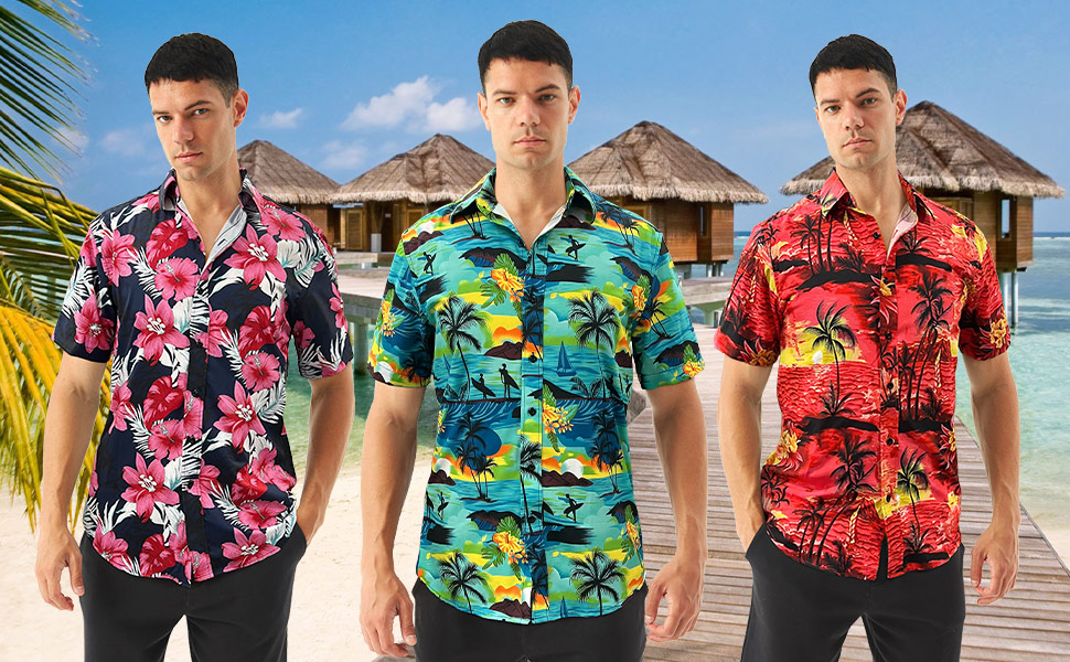 ENVMENST Men''s Hawaiian Shirt Short Sleeve Button Down Summer Printed Aloha Shirt for Beach Holiday