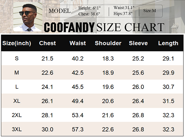 sizechart for mens dress shirt m