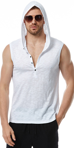 Men''s Hooded Tank Tops Workout Sleeveless Hoodies Casual Hippie Vest Summer Beach Cut Off Shirts 