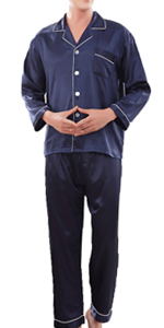 Men''s silk Satin Pajamas Set Long/short Sleeve Button-Down Sleepwear with front pocket