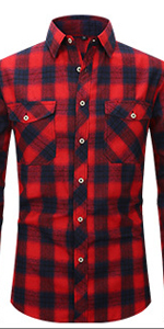 Men''s Plaid Shirt Flannel Long Sleeve Casual Regular Fit Button Down Shirts with Pocket