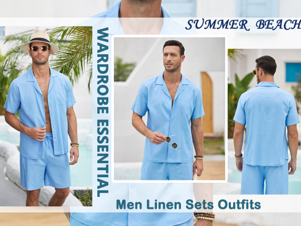 Men Linen Sets Outfits 2 Piece 