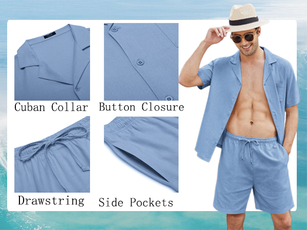 men linen sets outfits 2 piece