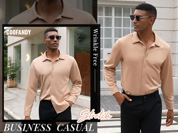 COOFANDY Men''s Long Sleeve Button Down Wrinkle Free Shirt Casual Untucked Stretch Dress Shirts