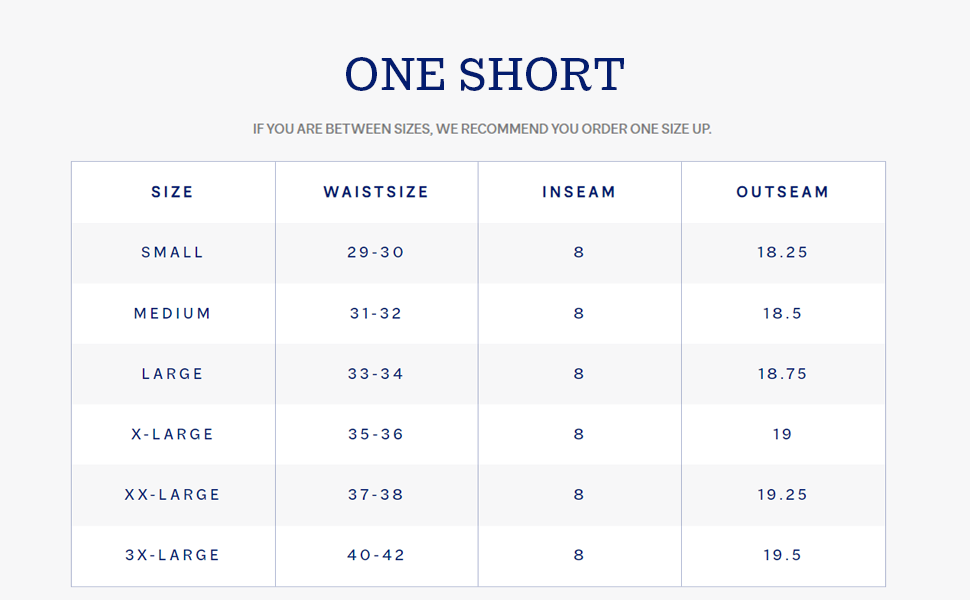 one short size chart