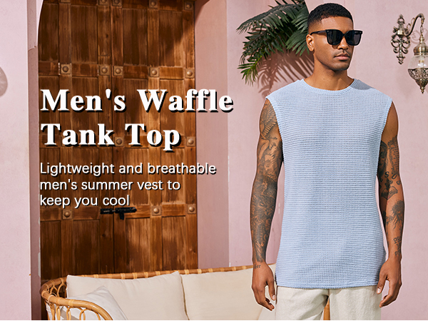 Runcati Mens Waffle Tank Top Sleeveless T-Shirts Athletic Muscle Summer Beach Hippie Shirts