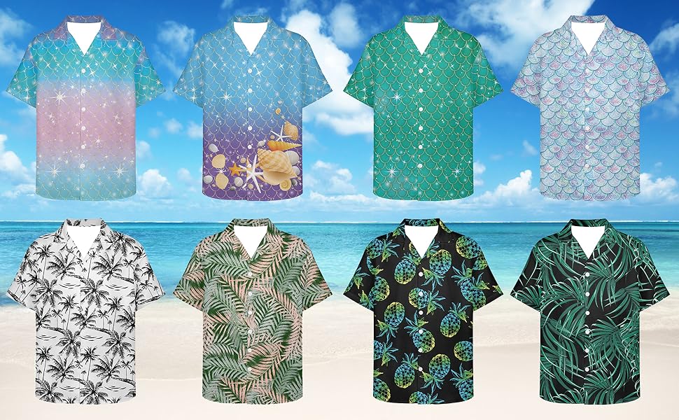 Cute Mermaid Beach Tropical Leaves Pinapple Print Mens Hawaiian Shirt