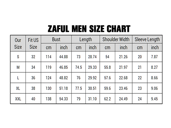 zaful men chart