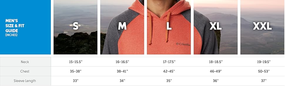 Columbia men''s sweatshirt size and fit guide 