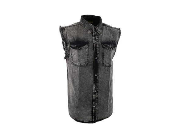 milwaukee leather mens cotton denim sleeveless shirt for bikers casual wear frayed cut off sleeves