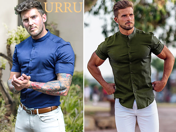 Mens Muscle Dress Shirts Slim Fit Stretch