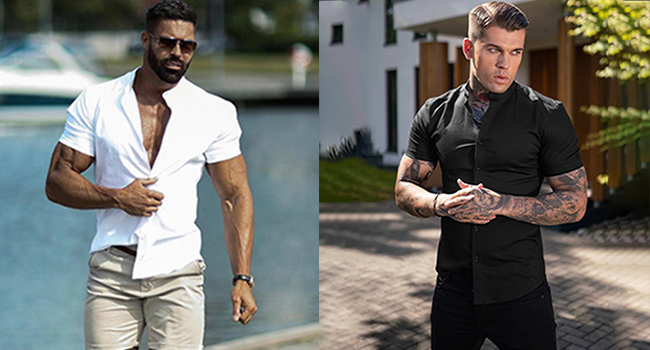 Mens Muscle Fit Dress Shirts Stretch