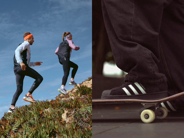  adidas apparel on hikers and skateboarder