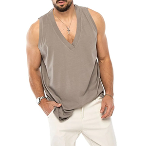 Mens Cotton Tank Tops Loose Fit Sleeveless V Neck Tanks Top