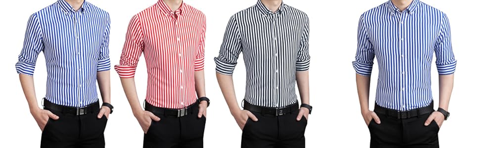 vertical striped button down dress shirts for men