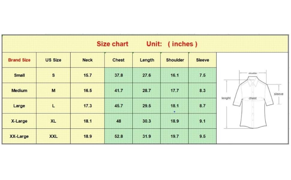 Men Shirt Size table