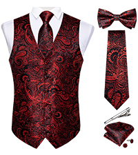 Red Paisley Suit Vest and Bowtie Set 6pc