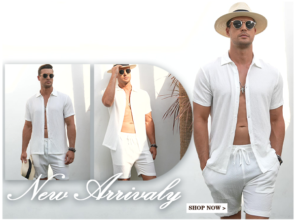 Men''s Puff Pleated Short-Sleeved Shirts and Shorts