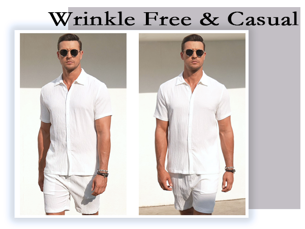 COOFANDY Men''s Button Up Short Sleeve Shirt And Shorts Sets