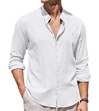 Men''s Linen Button Down Shirt Long Sleeve