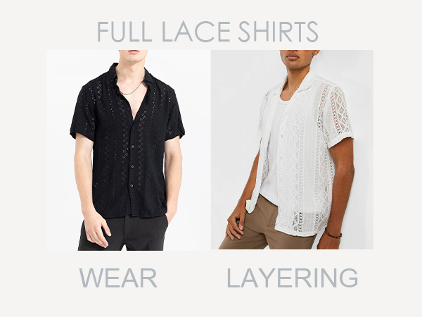 Geometry See Through Button Down Short Sleeve Shirts, Cuban Collar Party Summer Tops