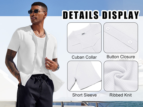 COOFADY Men''s Knit Button Down Shirts Casual Cuban Collar Shirt Summer Tops