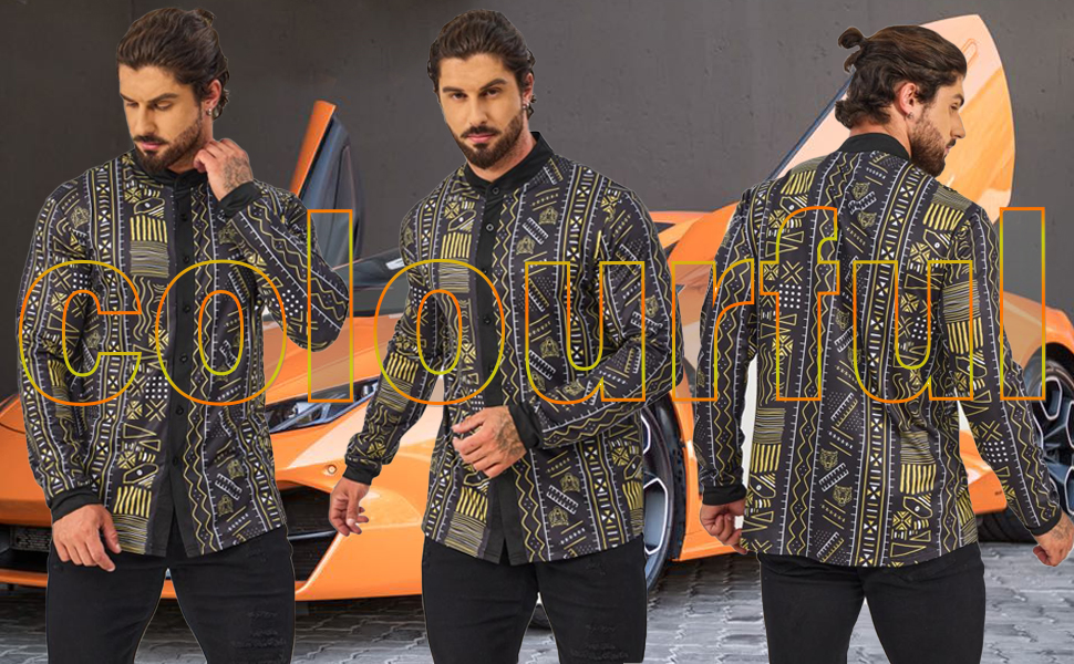 Men''s Print Shirt Casual African Traditional Pattern Luxury Printed Dashiki Shirt