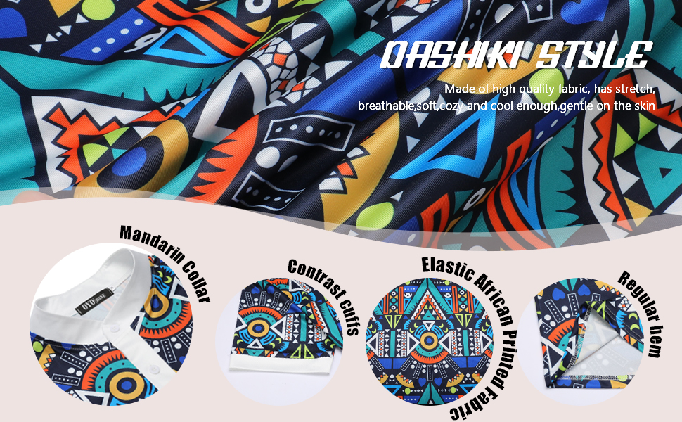 Men''s Hipster African Tribal Graphic Patchwork Design Slim Fit Mandarin Collar Shirts