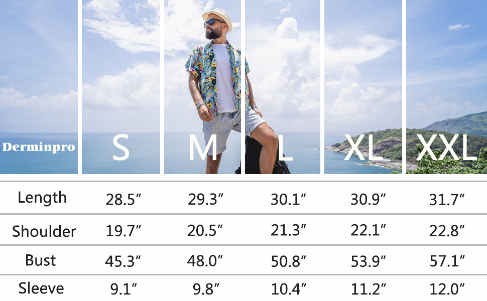 size chart sizing casual regular fitting polo button up summer short sleeves shirts rayon nylon