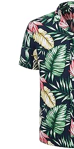 summer short sleeve red green big leaves aloha tropical shirts for men beach party