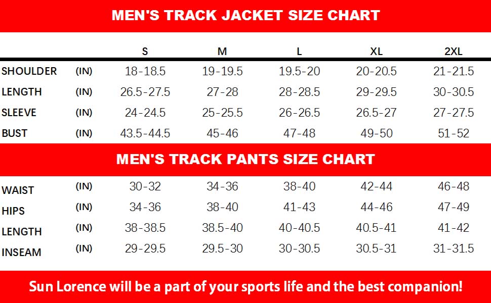 tracksuit men size chart small medium large x-large xx-large