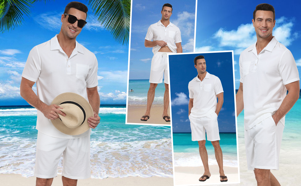 Mens beach linen sets outfits