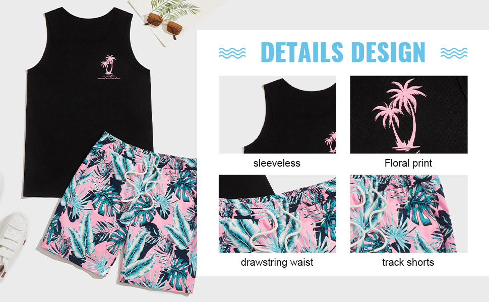 Men Tropical & Letter Graphic Tank & Track Shorts