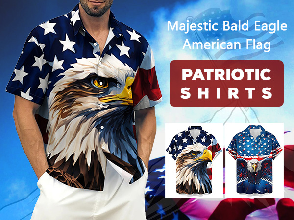 Men''s Patriotic American Flag Button Down Shirts Short Sleeve USA Flag Stars Stripes Print Shirt