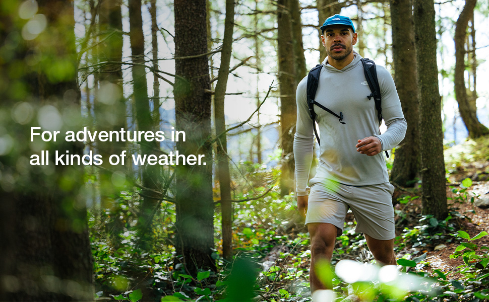 For adventure in all kinds of weather conditions. Offered in hoodies, pullovers, shorts and pants.