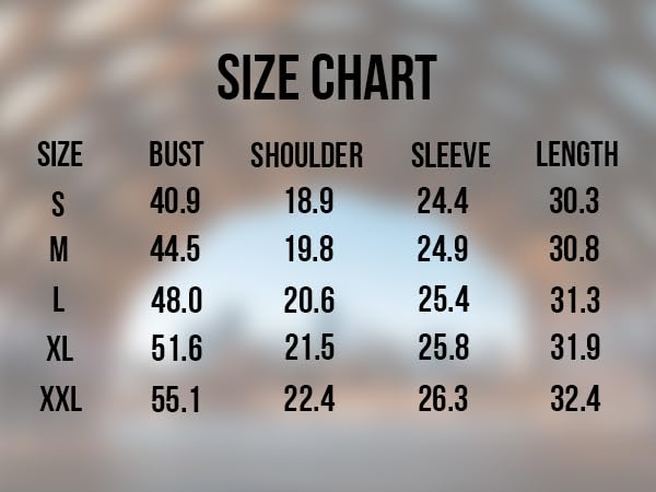 button down shirt size chart