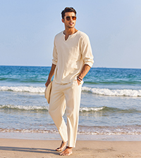 mens linen set 2 piece outfits