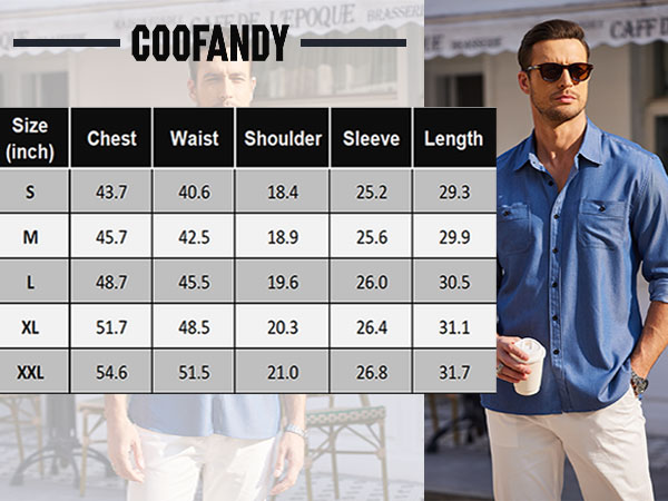 COOFANDY Mens Casual Long Sleeve Button Down Dress Shirts Wrinkle Free Chambray Shirt