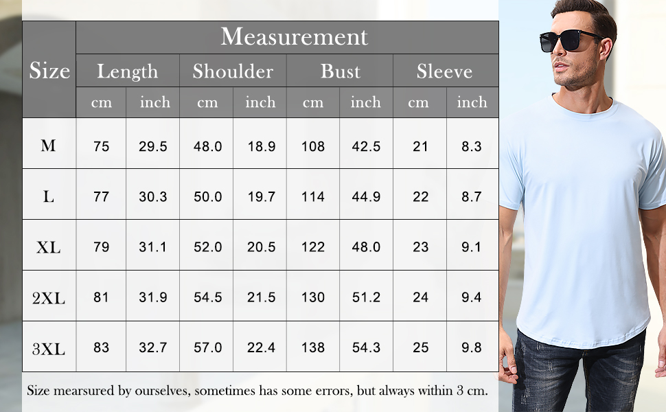 men''s workout shirts size chart 