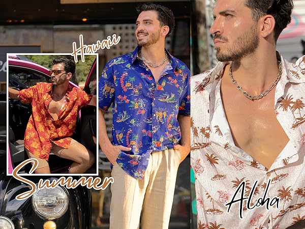 Mens Summer Floral Button Down Shirt