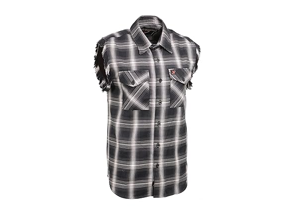 Milwaukee Leather Mens Black red orange green yellow and Grey Checkered Cut Off Flannel Shirt