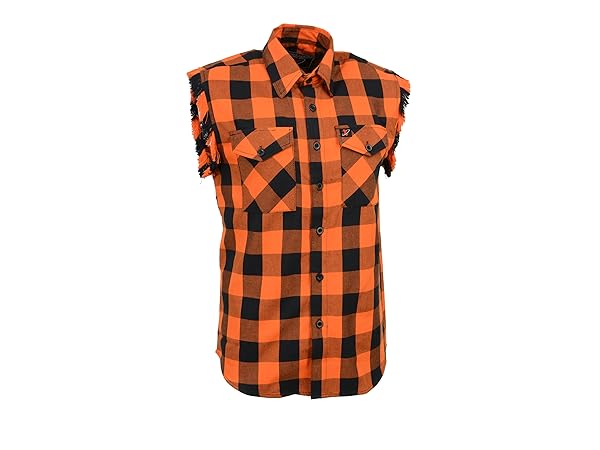 Milwaukee Leather Mens Black red orange green yellow and Grey Checkered Cut Off Flannel Shirt